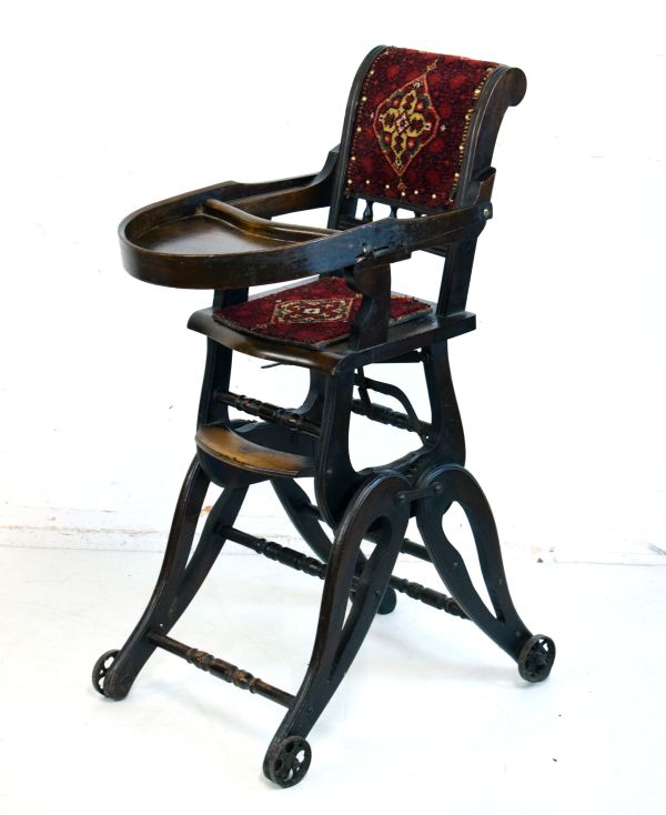 Early 20th Century child's stained beech rocking/high chair Condition: