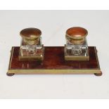 Early 20th Century brass mounted faux tortoiseshell inkstand fitted two inkwells Condition: