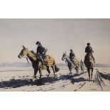 David Trundley - Watercolour - Landscape with race horses exercising, signed, framed and glazed