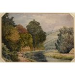 19th Century English School - Watercolour - Riverside landscape, unsigned together with an etching -