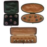 Three sets of six buttons, all having 'marbled' decoration, cased Condition: