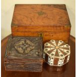 Indian Sadeli Ware octagonal box, Victorian brass bound walnut writing box and a Black Forest