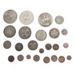 Coins - Various G.B. silver coinage, 18th Century - including Queen Anne half crown 1707, two George