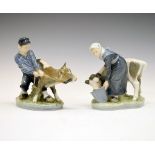 Pair of Royal Copenhagen figures - Boy With Calf, No.772, 16.5cm high and Girl With Calf No.779,