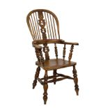 19th Century ash and elm high back broad arm Windsor elbow chair, North East/Yorkshire region,
