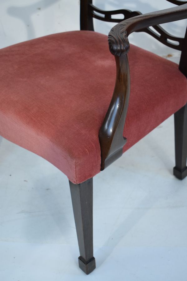 Set of twelve Georgian style mahogany dining chairs, each having a pierced ladder back, wide seat - Image 7 of 8