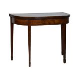 George III string inlaid and crossbanded mahogany fold-over card table standing on tapered square