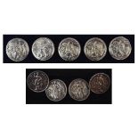 Five Edward VII silver buttons, each decorated with the bust of a lady wearing a plumed hat,