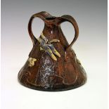 Bretby art pottery conical shaped vase, the body naturalistically decorated as wooden staves with