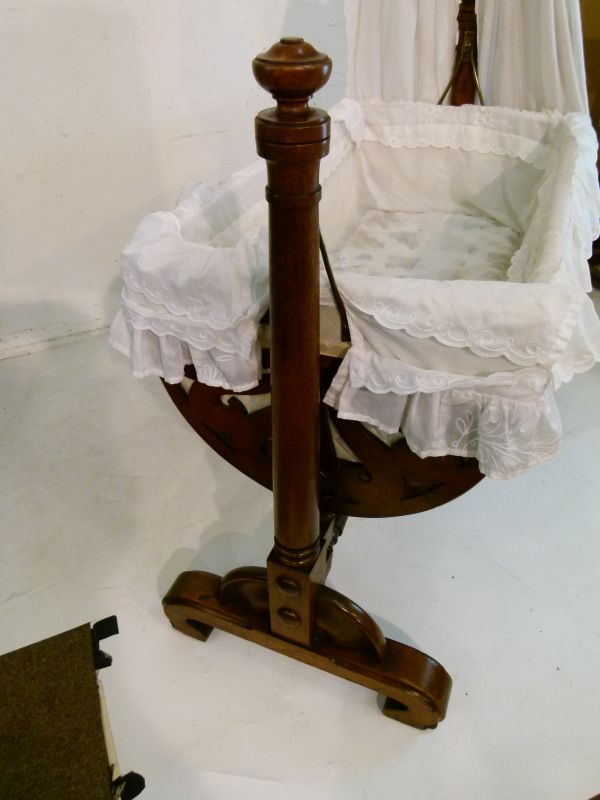 Victorian mahogany rocking crib, the raised head support formed as the bowed head of a swan, - Image 2 of 6