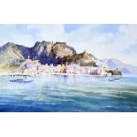 John Barrie Haste (1931-2011) - Watercolour - A View On The Amalfi Coast, signed, 35.5cm x 55cm A.R.