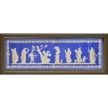 Wedgwood blue jasper rectangular plaque - Cupid and Psyche, 14.75cm x 45.5cm Condition: There is a