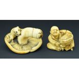 Two Japanese carved ivory netsuke, Meiji period, the first depicting a rat on a mushroom, 4.75cm