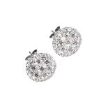 Pair of diamond cluster ear studs, each set with forty-one brilliant cuts, the eighty-two diamonds