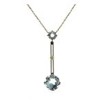 Edwardian aquamarine and pearl pendant on a chain, the round cut stone, 10mm diameter to a