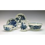 18th Century Worcester blue and white transfer printed jug decorated with the Three Flowers pattern,