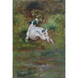 William Henry Trood (1848-1899) - Oil on panel - Terrier chasing a fox, signed with initials, also