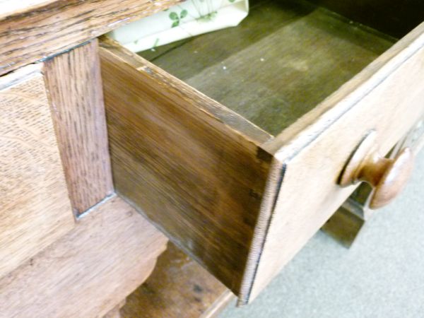 19th Century oak high dresser, the open backed plate rack having moulded cornice, fitted four - Image 3 of 7