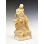 1930's period carved alabaster figure depicting a scantily clad bathing belle seated on a rock, 36.