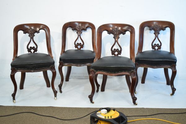 Eight Victorian Athenaeum style walnut spoon back dining chairs, each having a carved pierced - Image 7 of 7