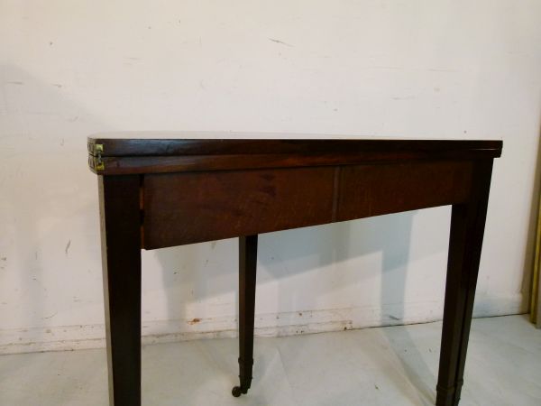 George III inlaid mahogany demi-lune fold-over supper table, the top with oak leaf and acorn - Image 5 of 7