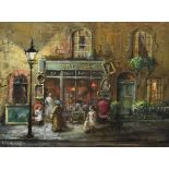 Deborah Jones (1921-2012) - Oil on board - Biddle's Antique Shop, signed, 29cm x 39cm A.R.