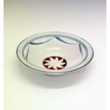 Alan Caiger-Smith studio pottery bowl having sunburst decoration, base with painted monogram, 23.