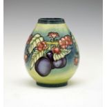 Modern Moorcroft 'Plums' ovoid trial vase, dated 11.6.99, 16cm high Condition: No obvious faults