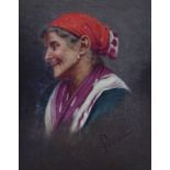 Petrocelli (Italian 19th Century) - Oil on canvas - Study of an elderly lady, signed, 24.5cm x