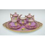 19th Century Coalport Tea For Two, each piece decorated with classical portrait medallions on a