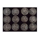 Set of ten late 19th Century Continental silver buttons, each with equestrian decoration, import