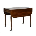 George IV inlaid mahogany two flap Pembroke tea table fitted one real and one dummy drawer and