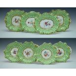 19th Century English porcelain part dessert service having central painted foliate decoration within