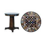 19th Century specimen marble circular games table standing on a later burrwood veneered base