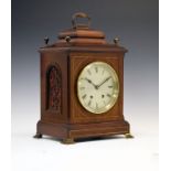 Early 20th Century brass inlaid mahogany cased bracket clock, the top with brass handle and four