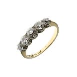 Five stone diamond ring, stamped '18ct', the graduated old brilliant cuts, total approximately 1