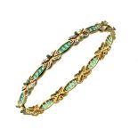 Emerald and diamond bracelet, stamped '18k', composed of navette links set with four emeralds