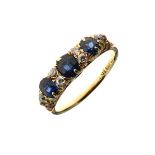 Sapphire and diamond 18ct gold ring, circa 1910, Chester hallmark, date letter rubbed, the three