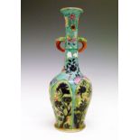 Chinese baluster vase having 'clobbered' decoration, base with Artemesia leaf, 27cm high