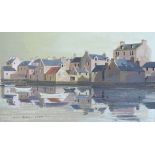 Adam Robson (1928-2007) - Oil on board - Reflections At Lerwick, signed and dated 1979, 19cm x 31.