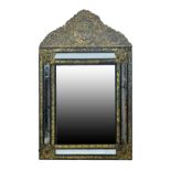 19th Century Flemish wall mirror having a foliate embossed brass and ripple moulded ebonised