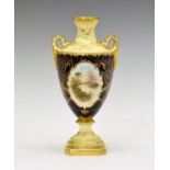 Coalport baluster shaped vase, the oval reserve decorated with a river landscape, signed E.O.Ball on