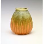 Ruskin orange and green matt glazed ovoid vase, base with impressed marks, date 1931 and Howson-