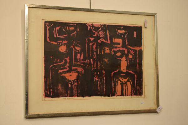 Henry Cliffe (1919-1983) - Signed limited edition lithograph - Red Figures, No.1/20, titled, - Image 2 of 8