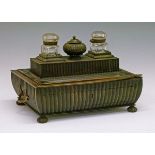 19th Century horn deskstand, the raised centre section fitted side drawer, central circular lidded