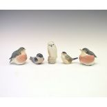 Five Royal Copenhagen bird figures - Fat Robin No.2266 x 2, 6.25cm high, Small Single Owl No.1741,