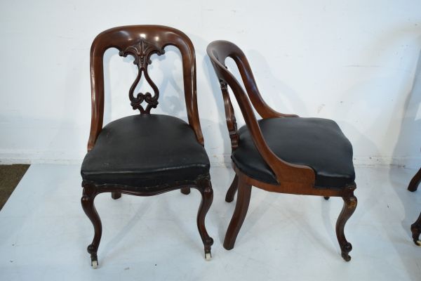Eight Victorian Athenaeum style walnut spoon back dining chairs, each having a carved pierced - Image 2 of 7