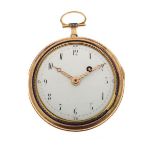 Late 18th/early 19th Century open faced pocket watch, in gilt metal with remnants of enamel