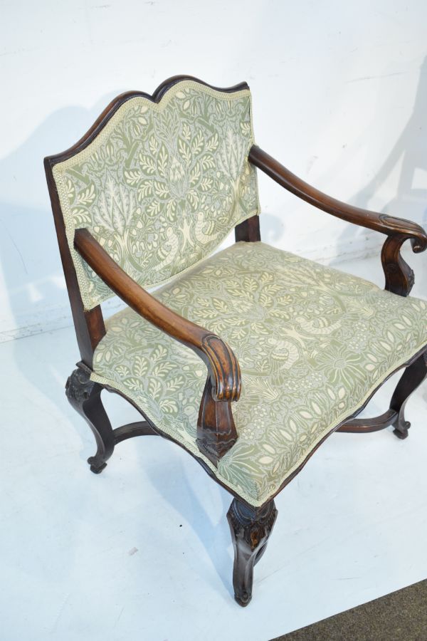 Pair of late 19th Century Continental carved beech and walnut open arm elbow chairs, possibly - Image 2 of 6