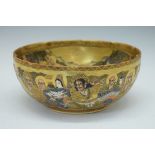 Japanese Satsuma bowl, Meiji period, having decoration of Rakan to both the interior and exterior,